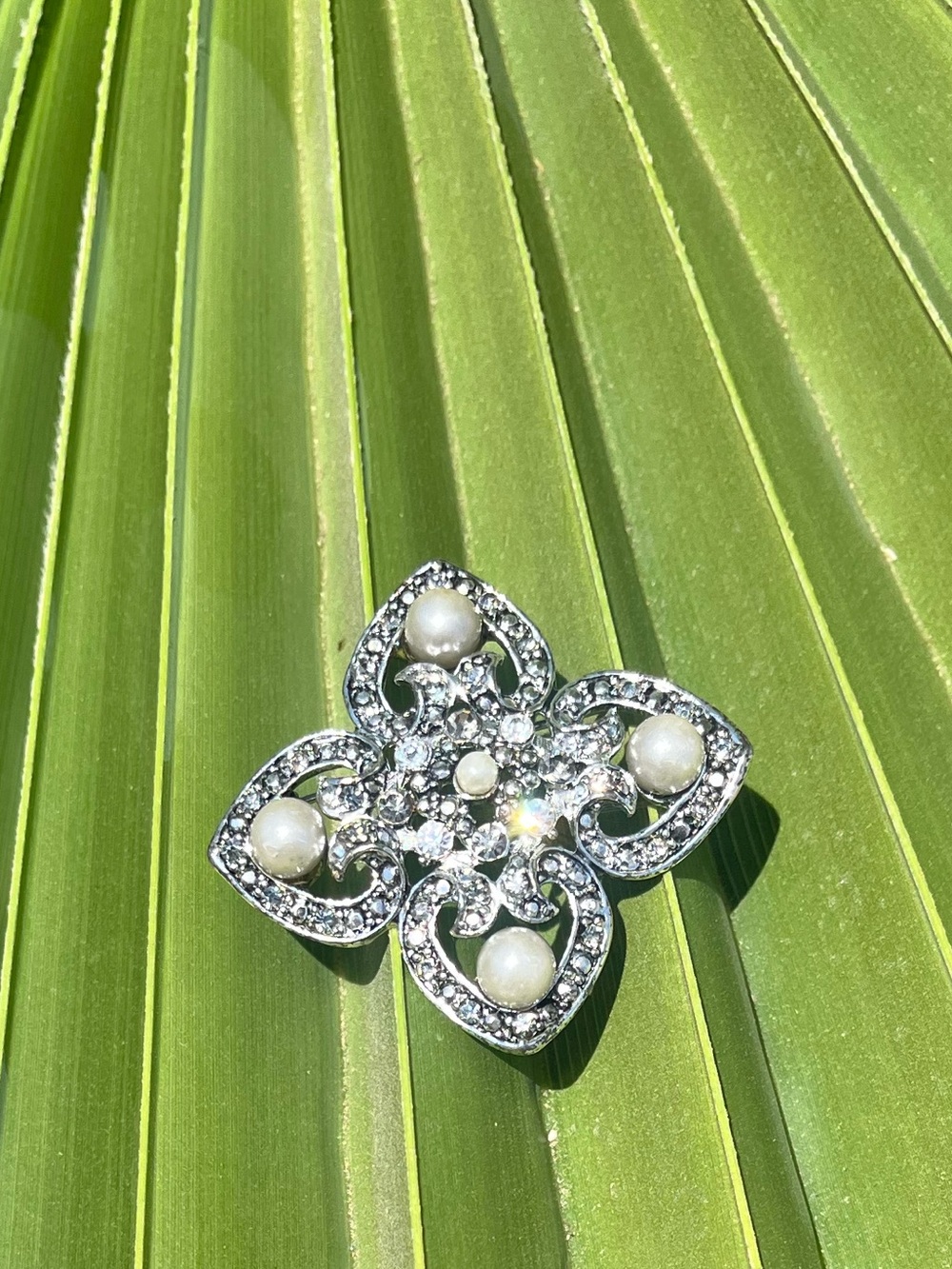 Kenneth Cole Pearl & Crystal Floral Statement Brooch - Silver Tone